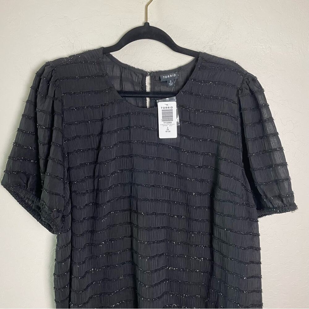 Torrid Black Abbey Lurex Chiffon Puff Short Sleeve Top 2X NWT 19132800 - Picture 4 of 13